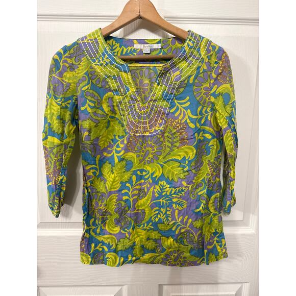 Boden Tops - Boden Vivid Hawaiian Mod Floral Split Neck 3/4 Sleeve Tunic Blouse Top,SZ US 4